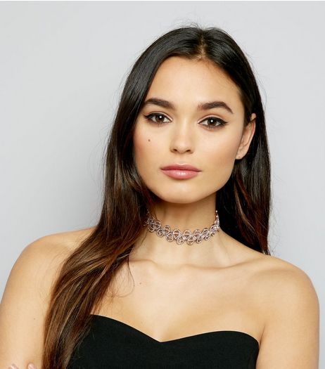 Rose Gold Crystal Tattoo Choker | New Look
