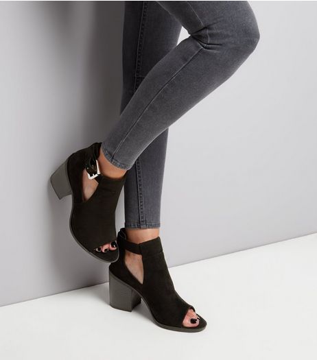 Wide Fit Black Suedette Ankle Strap Open Toe Heels | New Look