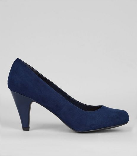 Extra Wide Fit Navy Suedette Court Shoes | New Look