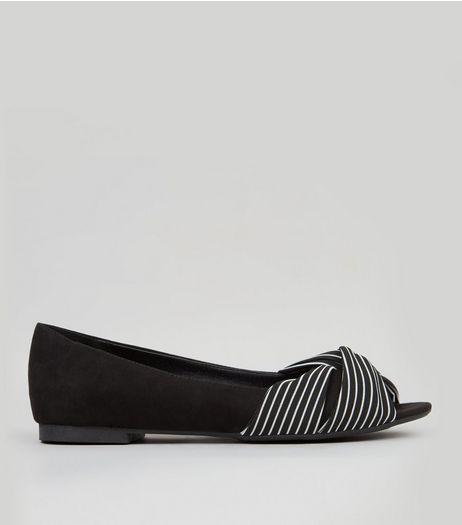 Black Suedette Stripe Twist Front Peep Toe Pumps | New Look