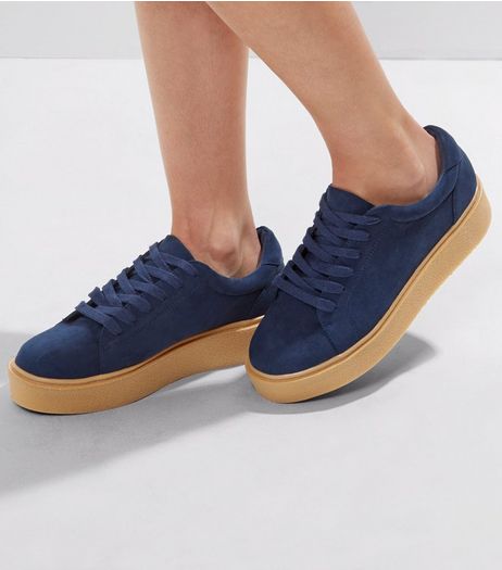 Navy Suedette Contrast Chunky Sole Trainers | New Look