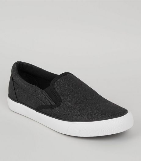 Black Glitter Plimsolls | New Look
