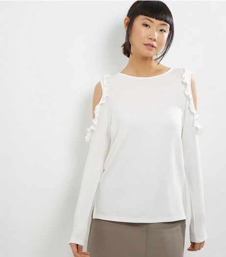 Innocence Cream Frill Trim Cold Shoulder Top | New Look