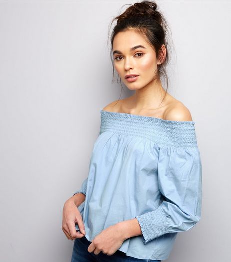 Innocence Pale Blue Bardot Neck Top | New Look
