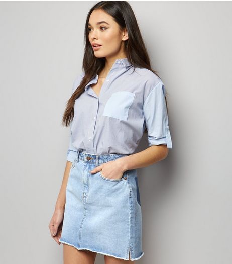Pale Blue Patchwork Denim Mom Skirt | New Look