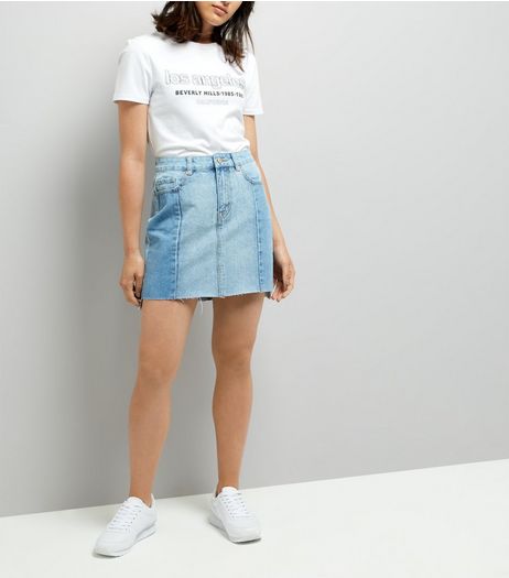 Pale Blue Seam Trim Denim Mom Skirt | New Look