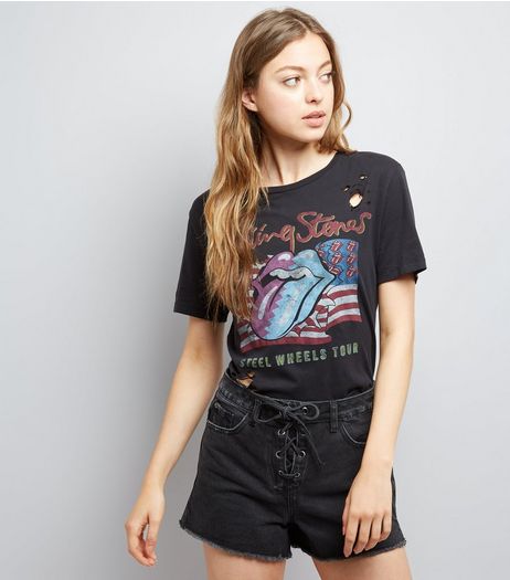 Black Lace Up Front Denim Shorts | New Look