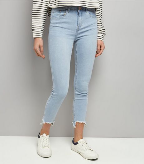 Pale Blue Fray Hem Skinny Jenna Jeans | New Look