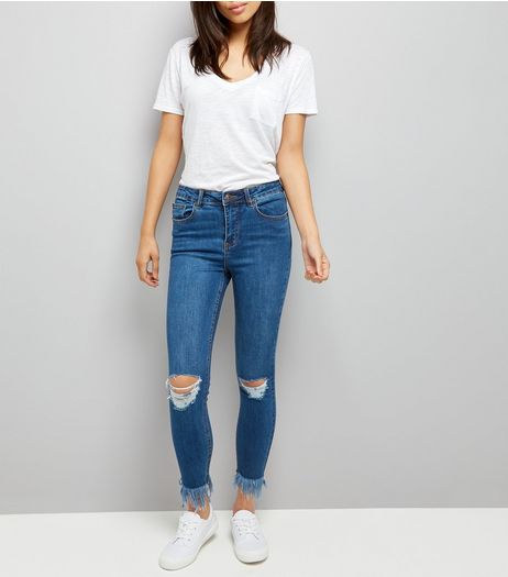 Pale Blue Ripped Knee Fray Hem Skinny Jeans | New Look