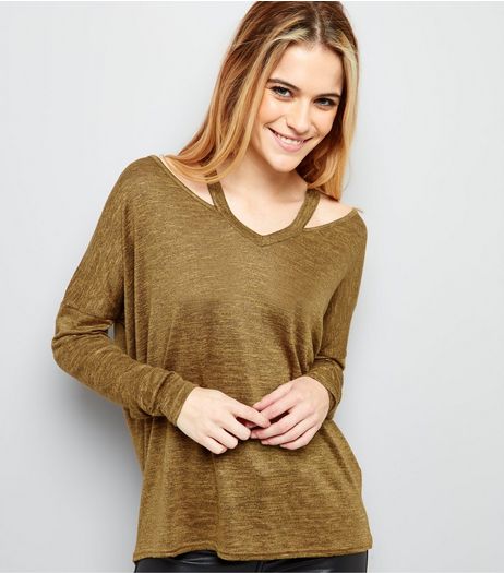 Yellow Asymmetric Cut Out V Neck Top | New Look