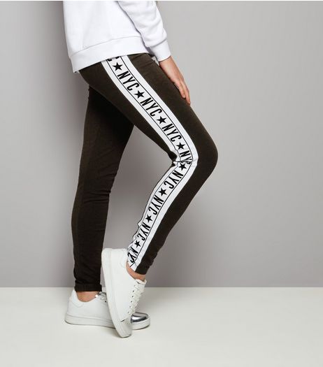 Teens Black Side Stripe NYC Print Leggings | New Look
