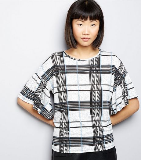 White Check Frill Trim Short Sleeve Top | New Look