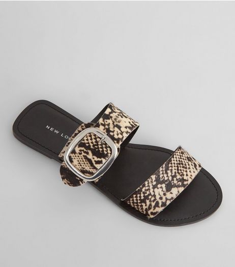 Black Textured Leather Mules | New Look