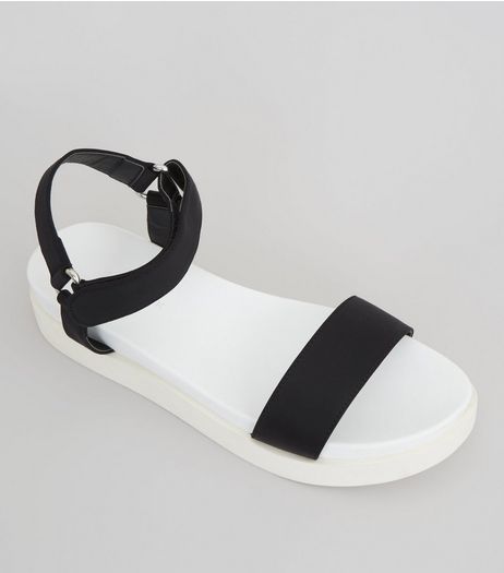 Black Velcro Strap Sports Sandals | New Look