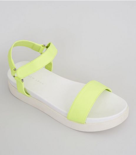 Bright Green Velcro Strap Sports Sandals | New Look