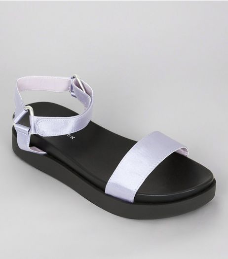 Purple Metallic Satin Velcro Strap Sandals | New Look