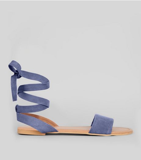 Wide Fit Blue Suede Ankle Tie Sandals | New Look