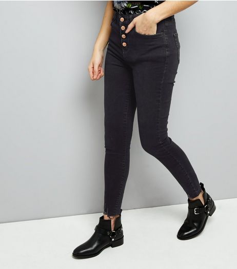Navy Fray Hem High Waisted Yazmin Skinny Jeans | New Look