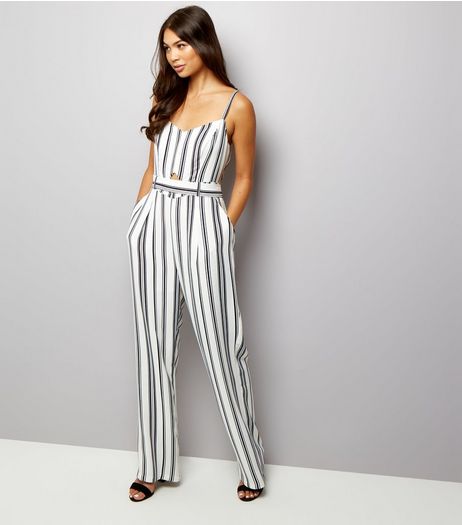 White Stripe Tie Back Jumpsuit | New Look