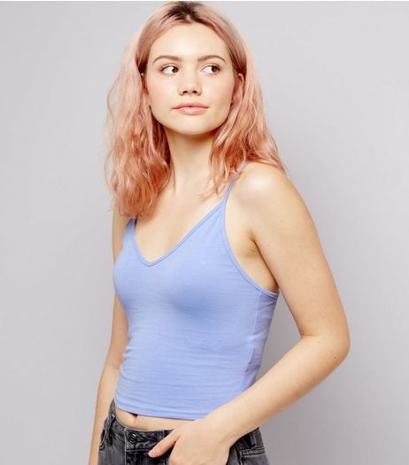 Blue V Neck Cropped Cami | New Look
