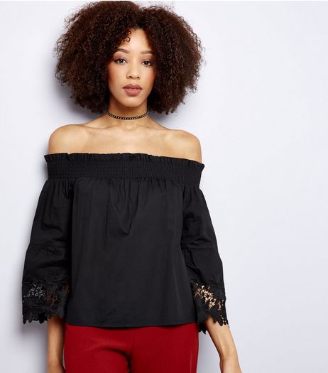 Black Cut Out Sleeve Bardot Neck Top | New Look