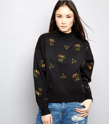 Black Floral Embroidered Sweater | New Look