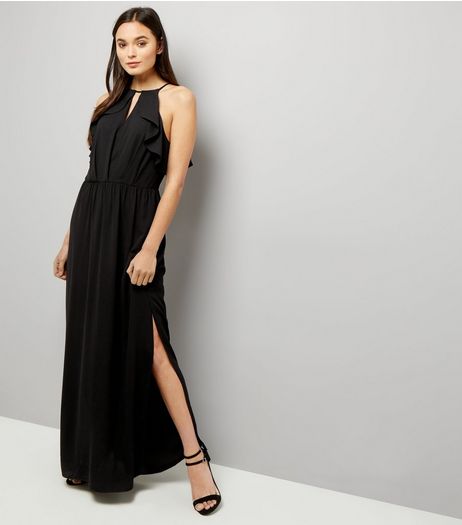 Black Frill Trim Keyhole Front Maxi Dress | New Look