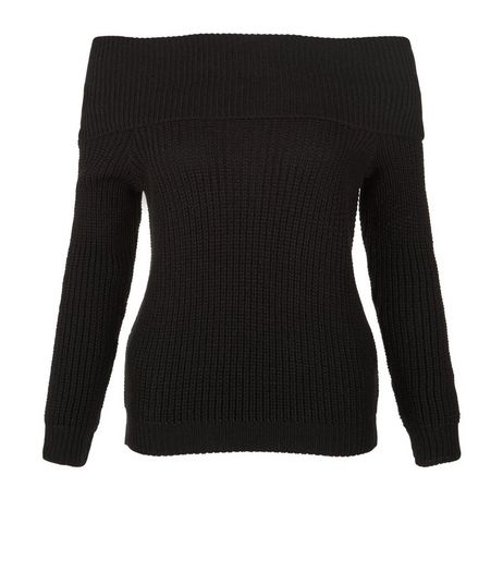 Black Bardot Neck Long Sleeve Jumper | New Look