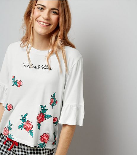 White Rose Print Weekend Vibes Pyjama Set | New Look