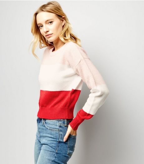 Red Block Stripe Cropped Jumper | New Look
