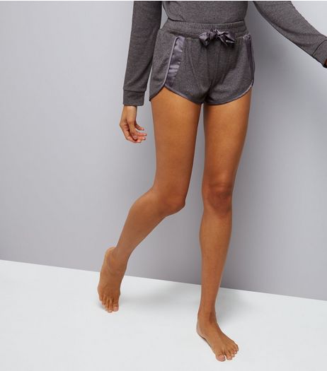 Grey Brushed Jersey Sateen Trim Pyjama Shorts | New Look