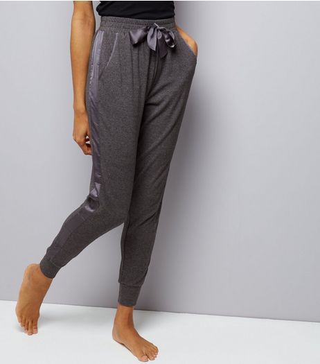 Grey Brushed Jersey Sateen Trim Joggers | New Look