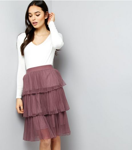 Dark Purple Pleated Tulle Skater Skirt | New Look
