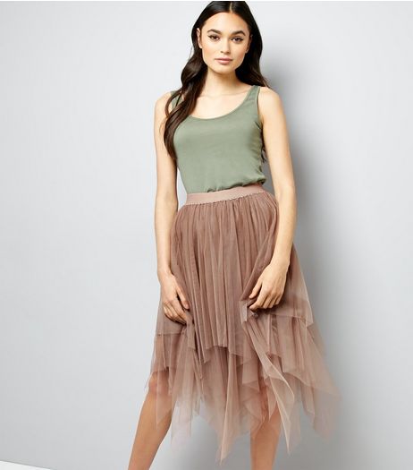 Mink Tulle Hanky Hem Midi Skirt | New Look
