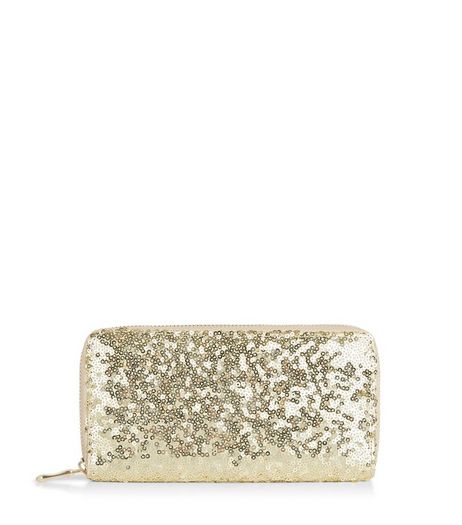 Gold Sequin Zip Around Purse | New Look