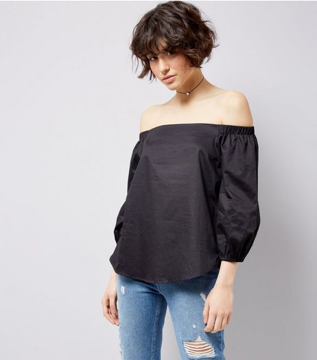 Black Bardot Neck 3/4 Sleeve Top | New Look