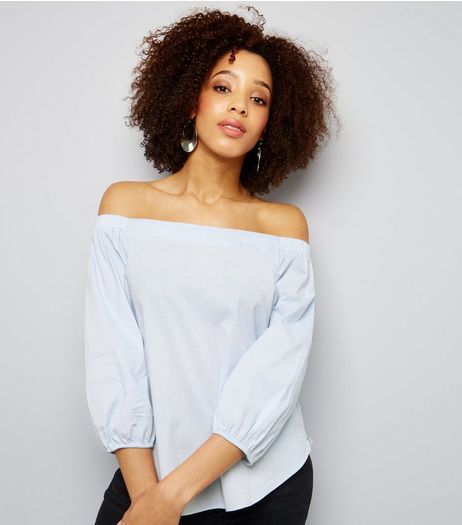 Pale Blue Bardot Neck Top | New Look