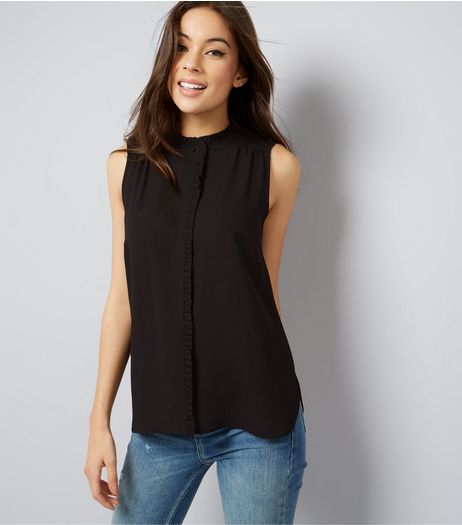 Black Frill Trim Sleeveless Top | New Look