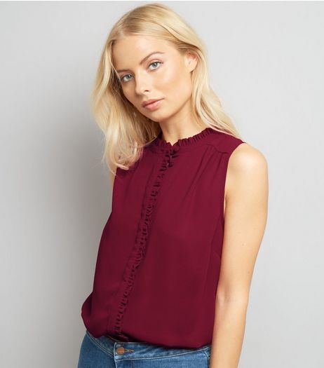 Burgundy Frill Trim Sleeveless Top | New Look
