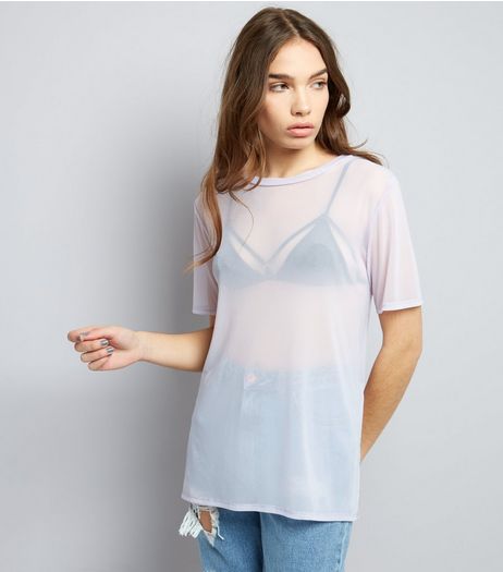 Lilac Mesh Oversized T-Shirt | New Look