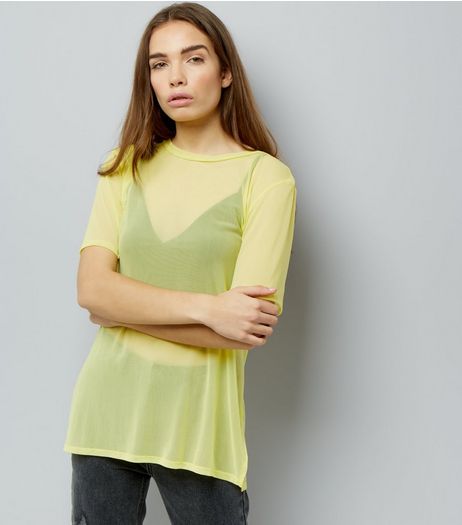Yellow Mesh Oversized T-Shirt | New Look