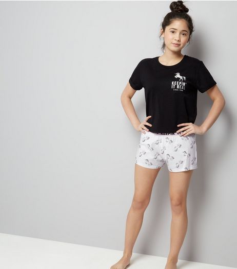 Teens White Unicorn Print Keepin' It Real Pyjama Set | New Look