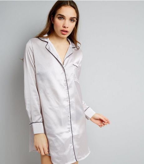 Pink Stripe Sateen Oversized Pyjama Shirt | New Look