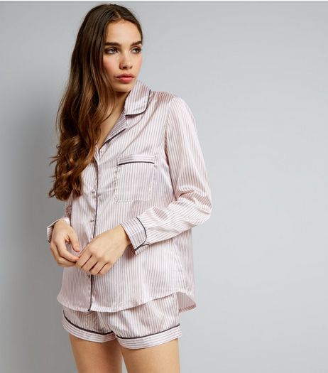 Pink Stripe Sateen Shorts Pyjama Set | New Look