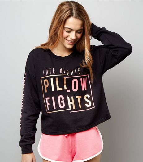 Black Late Nights & Pillow Fights Pyjama Set | New Look