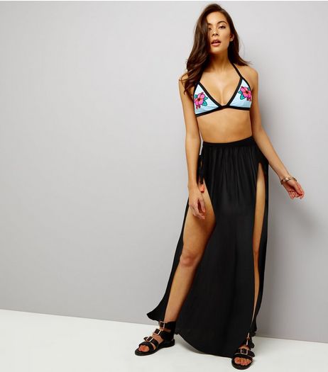 Black Side Split Wide Leg Beach Trousers | New Look