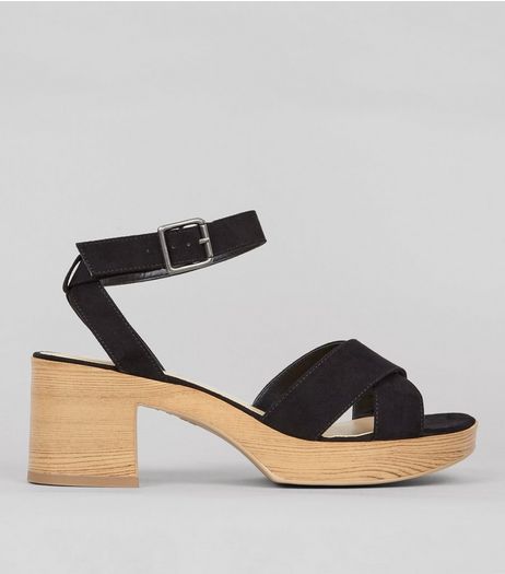 Wide Fit Black Suedette Wooden Platform Heels | New Look
