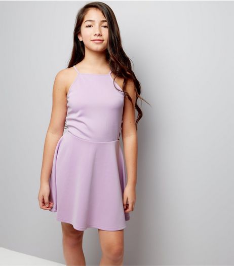 Teens Lilac Lattice Side Scuba Skater Dress | New Look
