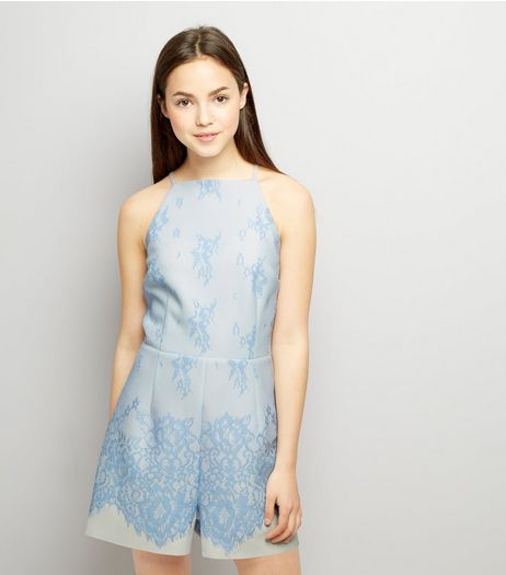 Teens Pale Blue Bonded Lace Scuba Playsuit | New Look