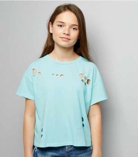 Teens Mint Green Ripped Short Sleeve T-Shirt | New Look
